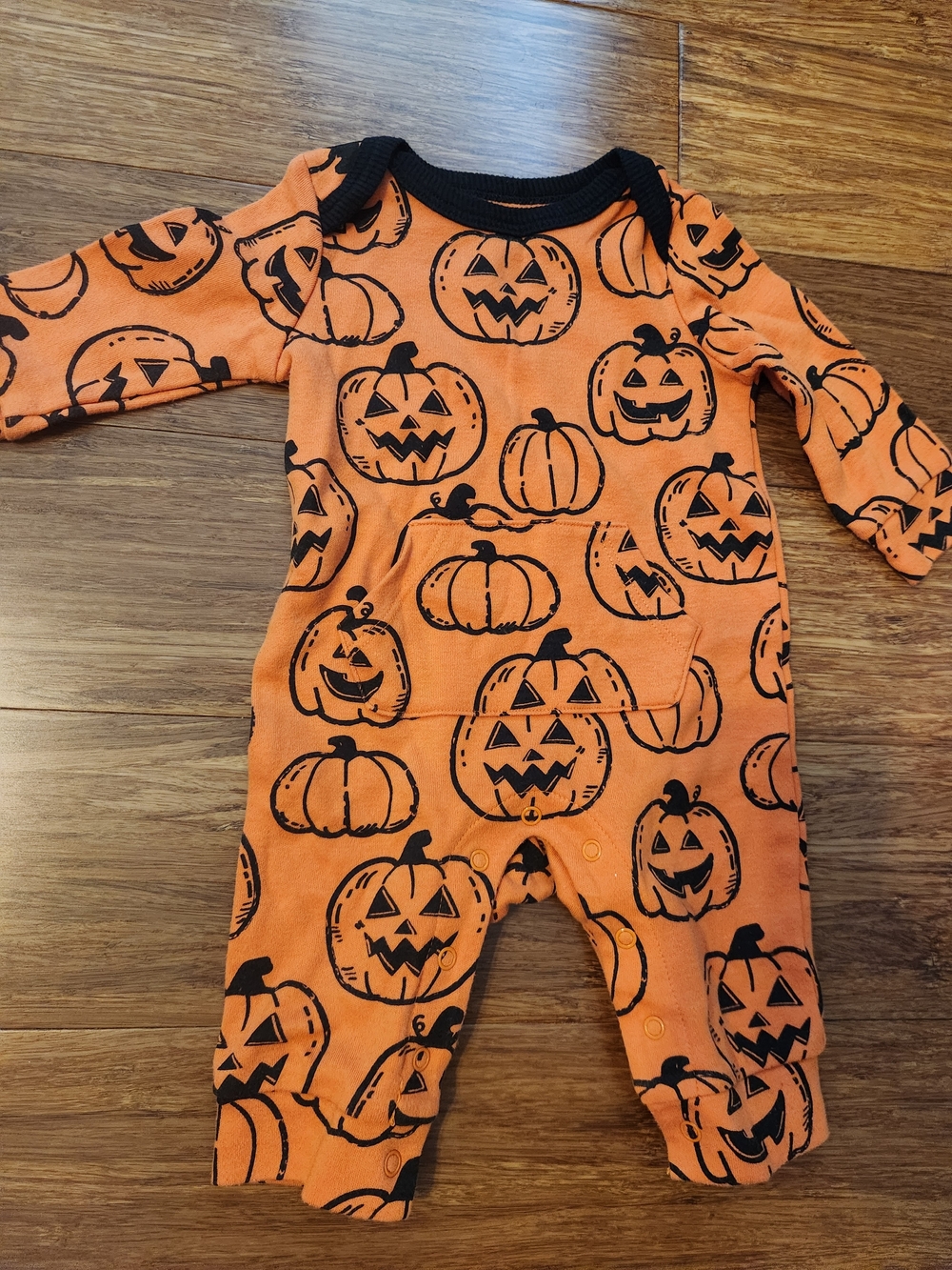 wonder nation Kid's Pumpkin Jack-O'-Lantern Halloween Pants Onesie, 0-3 Months